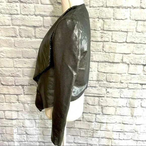 BB Dakota Sequin Draped Front Style Blazer Gunmetal Color Sequins - Picture 2 of 6
